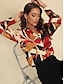 cheap Designer Tops-Women&#039;s V-Neck Streetwear Blouse with Leaf Print