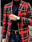 olcso Blézer és kabát-férfi divat retro vintage blézer dzseki kockás normál molett egysoros kétgombos zöld+piros 2024
