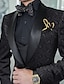 levne Smokingové obleky-černé pánské plesové obleky plesové svatební party smokingy 3dílný šálový límec květinový žakárový nadměrný střih na míru jednořadý jednořadý na knoflík 2024