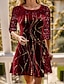 Χαμηλού Κόστους Πάρτι Φορέματα-Γυναικεία Βελούδινο Φόρεμα Φόρεμα με παγιέτες Φόρεμα για πάρτυ Βελούδο Πούλιες Λαμπύρισμα Στρογγυλή Ψηλή Λαιμόκοψη Μακρυμάνικο Μίνι φόρεμα Χριστούγεννα Γενέθλια Κρασί Χειμώνας