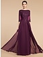 cheap Mother of the Bride Dresses-Sheath / Column Mother of the Bride Dress Wedding Guest Elegant Scoop Neck Floor Length Chiffon Lace Half Sleeve with Pleats Sequin 2024