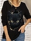 abordables T-shirts Femme-Femme T shirt Tee Chat 3D Imprimer du quotidien Fin de semaine Mode Marrant manche longue Col Rond Noir Printemps &amp; Automne
