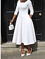 abordables vestidos sencillos-Mujer Vestido blanco Vestido Midi Bolsillo Diario Cita Elegante Ropa de calle Cuello Barco Manga 3/4 Negro Blanco Rosa Color