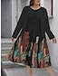 Χαμηλού Κόστους Plus Size Casual Φορέματα-Γυναικεία Μεγάλα Μεγέθη Καμπύλη Καθημερινό φόρεμα Σετ Φόρεμα Φόρεμα δύο τεμαχίων Γεωμετρικό Συνδυασμός Χρωμάτων Μίντι φόρεμα Μακρυμάνικο Στάμπα Στρογγυλή Ψηλή Λαιμόκοψη Μοντέρνα ΕΞΩΤΕΡΙΚΟΥ ΧΩΡΟΥ