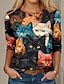 billige T-skjorter til kvinner-Dame T skjorte Katt 3D Trykt mønster Daglig Helg Mote Morsom Langermet Rund hals Svart Vår &amp; Vinter