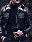 cheap Men&#039;s Jackets &amp; Coats-Men&#039;s Faux Leather Jacket Fleece Jacket Biker Jacket Outdoor Daily Wear Warm Pocket Fall Winter Plain Fashion Streetwear Lapel Regular Black Jacket