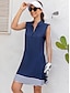 voordelige Designer-collectie-Dames golf jurk Marineblauw Mouwloos Zonbescherming Tennisoutfit Gestreept Dames golfkleding kleding outfits draag kleding