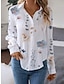 billige Bluser og trøjer til kvinder-Dame Skjorte Bluse Blomstret Afslappet Ferie Knap Trykt mønster Hvid Langærmet Mode Krave Forår &amp; Vinter