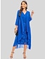 abordables conjuntos de vestidos de diseño-Mujer Conjunto de vestido de dos piezas Vestido de encaje Vestido informal Vestido de raso Noche Elegante Casual Encaje Vestido Midi Escote en Pico Manga Larga Plano Ajuste regular Vino Azul Piscina