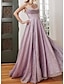 cheap Prom Dresses-A-Line Prom Dresses Glittering Dress Formal Evening Party Sweep / Brush Train Sleeveless Cowl Neck Tulle with Glitter Slit 2024