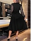 abordables robe soirée-Robe noire grande taille pour femmes, robe de soirée à paillettes, maille patchwork, col en v, manches longues transparentes, robe midi scintillante, formelle, printemps