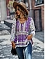 cheap Basic Women&#039;s Tops-Women&#039;s Shirt Boho Shirt Lace Shirt Blouse Floral Casual Holiday Lace up Print Red Long Sleeve Fashion V Neck Spring &amp;  Fall