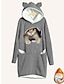 cheap Print Sweatshirt &amp; Hoodie Dresses-Women&#039;s Hoodie Dress Casual Dress Mini Dress Sherpa Fleece Lined Warm Outdoor Going out Weekend Hoodie Print Pocket Cat Loose Fit Gray S M L XL XXL