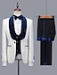 billige Tuxedo dresser-burgunder kongeblå balldresser for menn høst bryllupsfest smokingdresser 3-delt sjalkrage jacquard pluss størrelse standard passform enkeltspent enknapps 2024