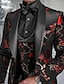 billige Tuxedo dragter-sorte røde galladragter til bryllupsball smoking 3-delt sjalkrave broderet jacquard blomsterfuglemønster plus størrelse enkeltradet en-knap 2024