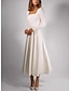preiswerte Hochzeitskleider-Einfache Brautkleider, A-Linie, quadratischer Ausschnitt, lange Ärmel, Teelänge, Brautkleider aus Stretchstoff mit Falten, einfarbig, 2024