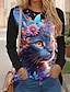 cheap Women&#039;s T-shirts-Women&#039;s T shirt Tee Cat 3D Print Daily Weekend Fashion Funny Long Sleeve Round Neck Blue Spring &amp;  Fall