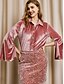 cheap Designer Tops-Women&#039;s Plain Velvet Red Long Sleeve Button Sequin Fashion Streetwear Party Party Christmas Wedding Guest Shirt Collar Loose Fit Fall Winter
