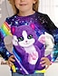 cheap Girl&#039;s 3D T-shirts-Kids 3D Print Cat T shirt Tee Long Sleeve Cat Animal Print Blue White Pink Children Tops Fall Casual Daily School Regular Fit 4-12 Years