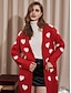 cheap Designer Sweaters &amp; Cardigans-Women&#039;s Cardigan Ribbed Open Front Knit Pocket Knitted Acrylic Fall Winter Outdoor Christmas Daily Long Long Sleeve Fashion Casual Soft Heart Red S M L
