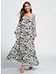 billige afslappet kjole med print-satin abstrakt graffiti print off shoulder maxi kjole