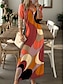 Χαμηλού Κόστους Print Φορέματα-Γυναικεία Καθημερινό φόρεμα Χειμερινό φόρεμα Κοντομάνικο φόρεμα Συνδυασμός Χρωμάτων Στάμπα Λαιμόκοψη V Μακρύ Φόρεμα Μάξι Φόρεμα Ημερομηνία Διακοπές Μακρυμάνικο Φθινόπωρο Χειμώνας