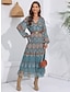 cheap Print Dresses-Women&#039;s A Line Dress Geometric Tribal Print V Neck Midi Dress Ethnic Daily Vacation Long Sleeve Spring Fall