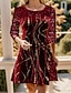 Χαμηλού Κόστους Πάρτι Φορέματα-Γυναικεία Βελούδινο Φόρεμα Φόρεμα με παγιέτες Φόρεμα για πάρτυ Βελούδο Πούλιες Λαμπύρισμα Στρογγυλή Ψηλή Λαιμόκοψη Μακρυμάνικο Μίνι φόρεμα Χριστούγεννα Γενέθλια Κρασί Χειμώνας