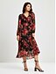 abordables robe décontractée imprimée-robe longue en mousseline à imprimé floral et taille ajustable