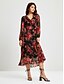 cheap Print Casual Dress-Chiffon Floral Print Adjustable Waist Maxi Dress