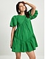 baratos vestido casual-Vestido feminino de algodão na altura do joelho verde casual manga bufante gola redonda verão
