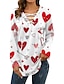 billige T-shirts til kvinde-Dame T-shirt Hjerte Trykt mønster Afslappet I-byen-tøj Mode Langærmet V-hals Sort Forår &amp; Vinter