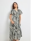abordables robe décontractée imprimée-jupe longue rayée à manches courtes en coton chic