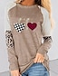 cheap Women&#039;s T-shirts-Women&#039;s T shirt Tee Cotton Heart Leopard Plaid Print Casual Going out Fashion Long Sleeve Round Neck Black Spring &amp;  Fall