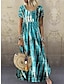 Χαμηλού Κόστους Print Φορέματα-Γυναικεία Καθημερινό φόρεμα Στάμπα Στρογγυλή Ψηλή Λαιμόκοψη Μακρύ Φόρεμα Μάξι Φόρεμα Βοημία Μπόχο Διακοπές Κοντομάνικο Καλοκαίρι