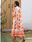 tanie drukowana sukienka na co dzień-Satynowa sukienka maxi z kwiatowym nadrukiem i dekoltem w kształcie litery V