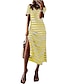 Χαμηλού Κόστους Print Φορέματα-Γυναικεία Καθημερινό φόρεμα Κοντομάνικο φόρεμα Σκίσιμο Στάμπα Λαιμόκοψη V Μακρύ Φόρεμα Μάξι Φόρεμα Διακοπές Κοντομάνικο Καλοκαίρι
