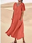 Χαμηλού Κόστους απλά φορέματα-Γυναικεία Καθημερινό φόρεμα Μακρύ Φόρεμα Μάξι Φόρεμα Βαμβάκι Τσέπη Ημερομηνία Μάξι Βασικό Στρογγυλή Ψηλή Λαιμόκοψη Κοντομάνικο Μαύρο Ανθισμένο Ροζ Ουρανί Χρώμα