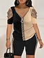 cheap Women&#039;s Two Piece Sets-Women&#039;s Shirt Shorts Sets Graphic Casual Daily Zipper Cut Out Black Short Sleeve Fashion V Neck Summer