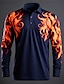 cheap Men&#039;s Button Up Polos-Flame Men&#039;s Abstract 3D Print Golf Polo Outdoor Casual Daily Streetwear Polyester Long Sleeve Turndown Polo Shirts Black Navy Blue Fall &amp; Winter S M L Micro-elastic Lapel Polo