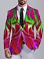 cheap Men&#039;s Print Blazers-Color Block Gradual Business Abstract Men&#039;s Coat Blazer Carnival Work Wear to work Fall &amp; Winter Turndown Long Sleeve Red Purple Green S M L Polyester Weaving Jacket
