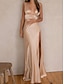 cheap Party Dresses-Women&#039;s Prom Dress Party Dress Satin Split Deep V Sleeveless Vacation Elegant Formal Rose Gold Black Summer Spring