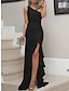 Χαμηλού Κόστους Πάρτι Φορέματα-Γυναικεία Μαύρο φόρεμα Φόρεμα για πάρτυ Κοκτέιλ Φόρεμα Με Βολάν Σκίσιμο Ένας Ώμος Αμάνικο Γενέθλια Διακοπές Μαύρο Λευκό Καλοκαίρι Άνοιξη