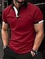 cheap Classic Polo-Men&#039;s Button Up Polos Golf Shirt Casual Holiday Ribbed Polo Collar Short Sleeve Fashion Basic Solid Color Patchwork Summer Regular Fit Black White Red Blue Brown Green Button Up Polos