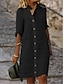 ieftine proiectează rochii din bumbac și in-Pentru femei Rochie neagra Rochii Tip Cămașă Rochie casual Rochie Mini In Buton De Bază Zilnic Guler Cămașă Lungime Manșon 3/4 Vară Primăvară Negru Alb Simplu