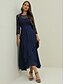 cheap Cocktail Dress-Women&#039;s Wedding Guest Cocktail Dress Elegant Lace Patchwork Prom Chiffon Midi Dress Crew Neck 3/4 Length Sleeve Navy Blue Spring Fall
