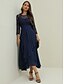 cheap Plain Dresses-Women&#039;s Lace Dress Prom Dress Party Dress Lace Patchwork Crew Neck 3/4 Length Sleeve Midi Dress Navy Blue Spring Winter