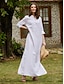 cheap Cotton &amp; Linen Dresses-Women&#039;s White Cotton Linen Maxi Dress 55% Linen Loose Casual Plain Crew Neck Long Sleeve Spring Summer