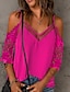 ieftine Bluze simple pentru femei-Cămașă Cămașă Boho Bluză Pentru femei Negru Alb Roz Îmbujorat Culoare solidă Dantelă Eliminat Stradă Zilnic Modă În V S