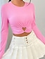 ieftine Bluze simple pentru femei-Tricou Decupat Pentru femei Roz Îmbujorat Simplu Eliminat Zilnic Ieșire Modă Modern Rotund Zvelt S